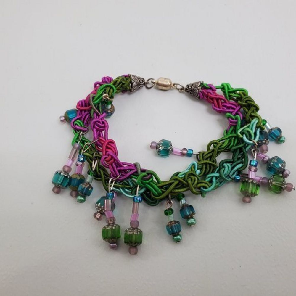 Crochet Beaded Bracelet Blue‎ Green Purple Multi St